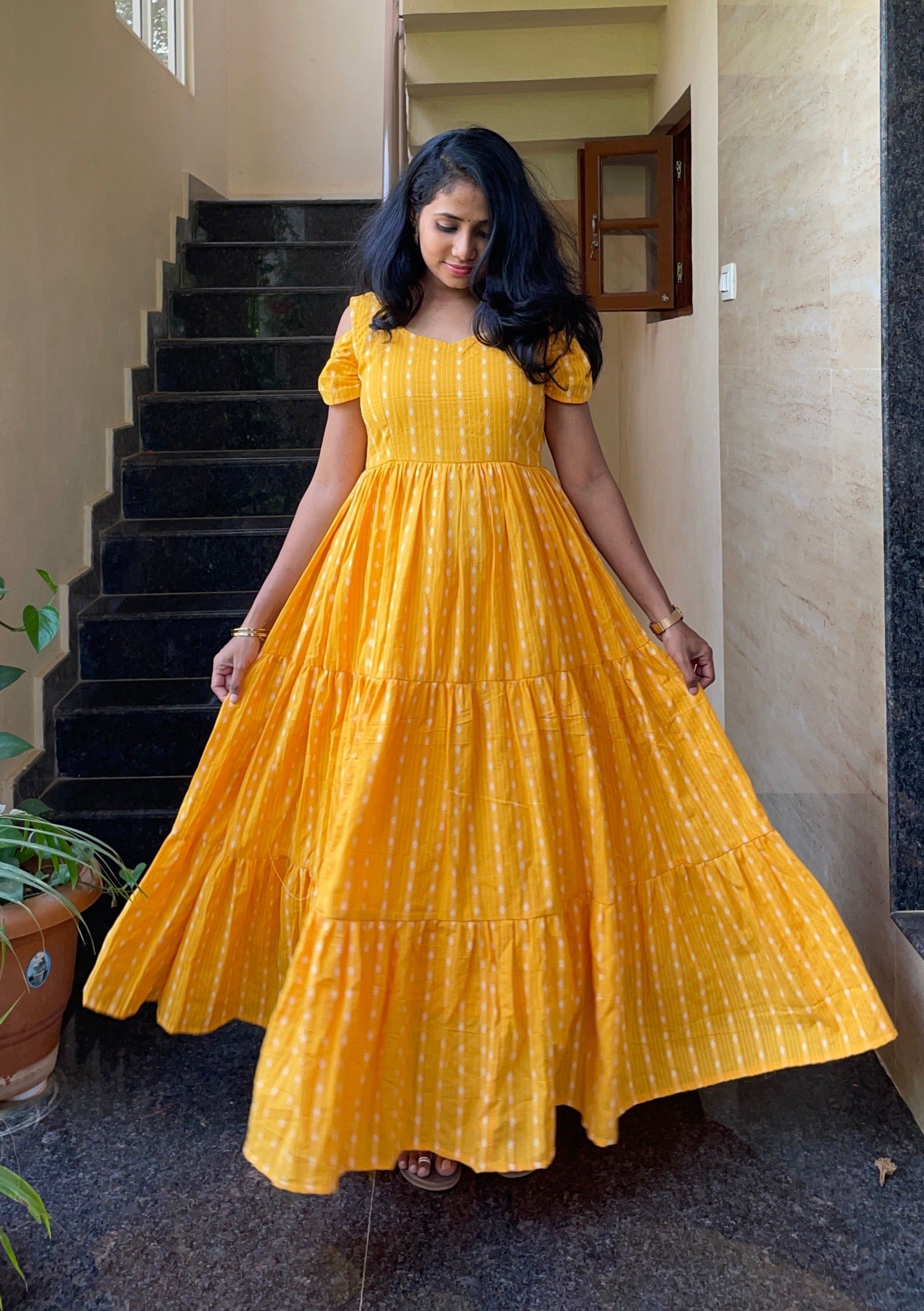 Marigold Cotton 3 Tier Maxi Dress