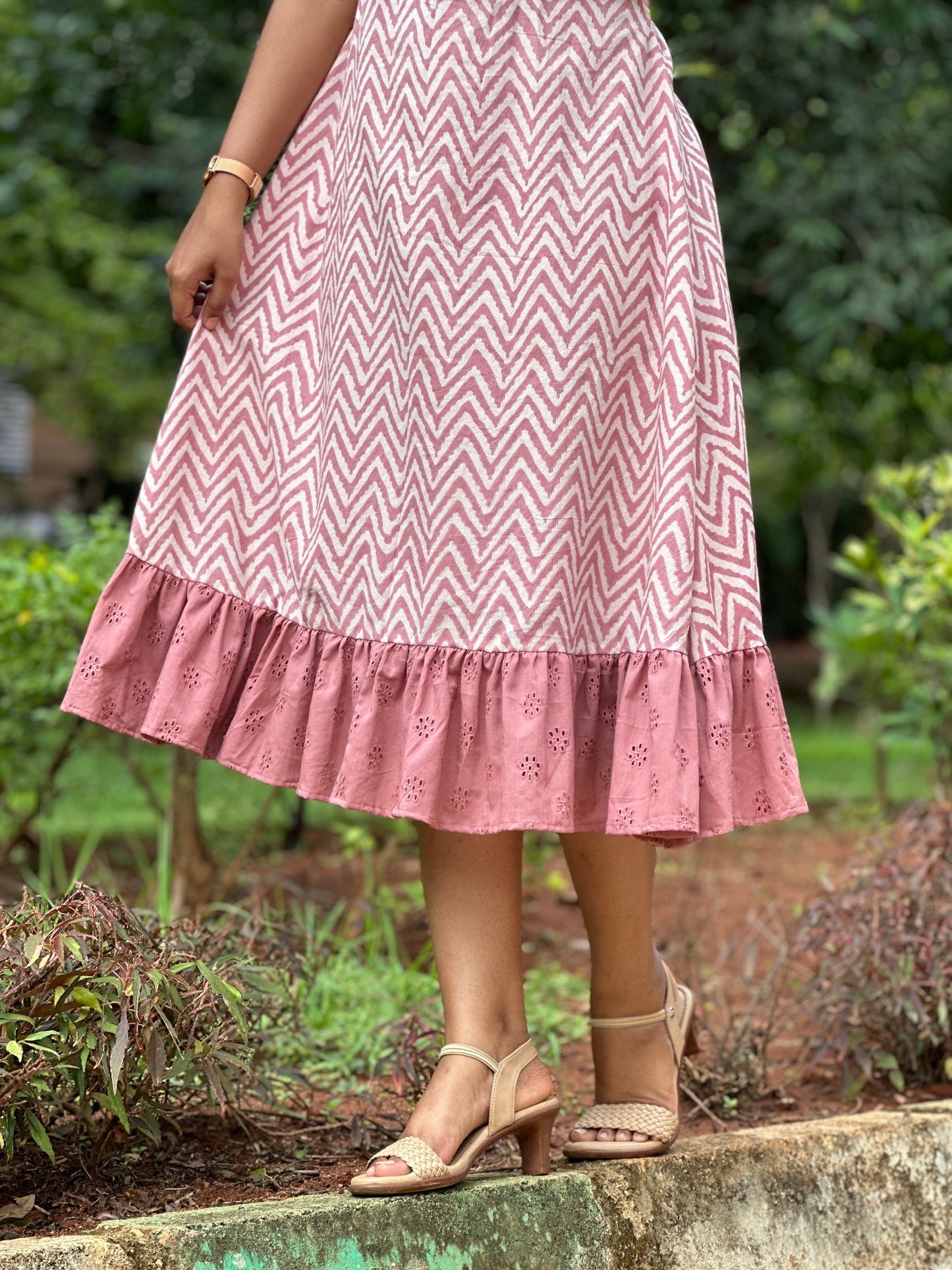 Monica A line Cotton Midi Dress with Schffili Ruffles