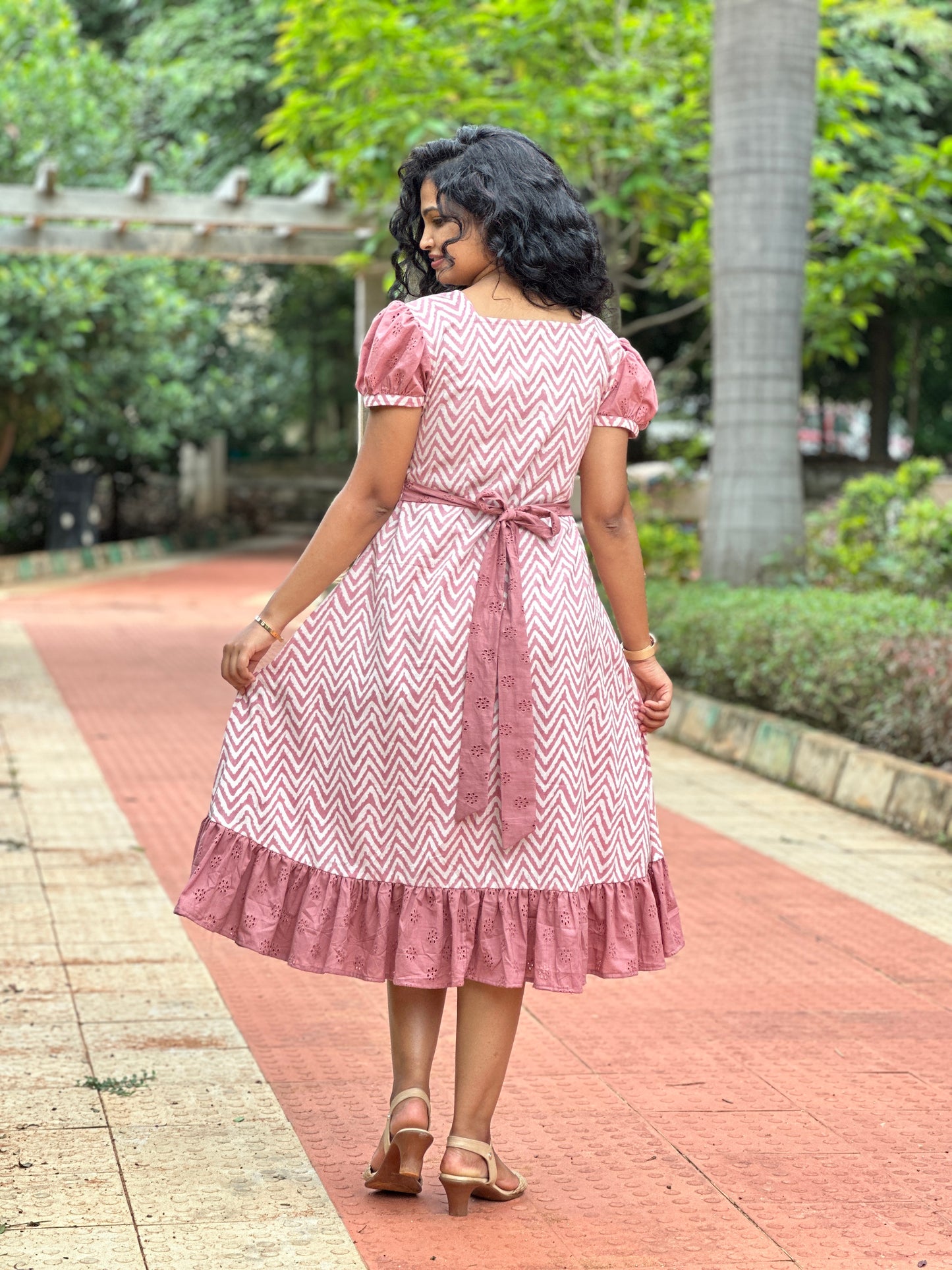 Monica A line Cotton Midi Dress with Schffili Ruffles