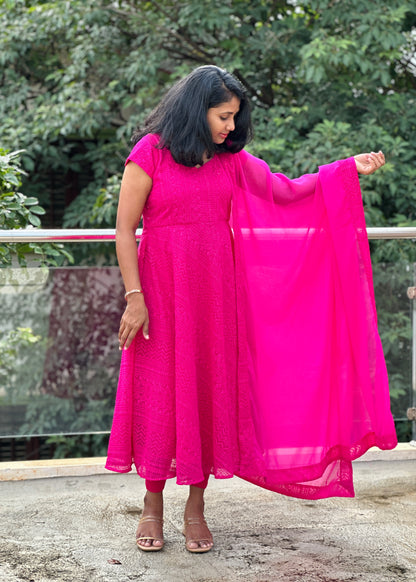 Pink Georgette Festive kurti with Dupatta