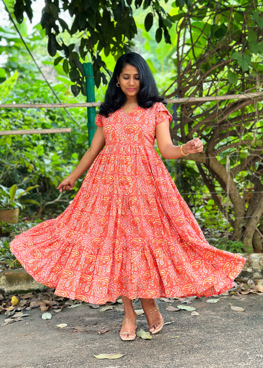 Paisley Charm 3-Tiered Cotton Midi Dress