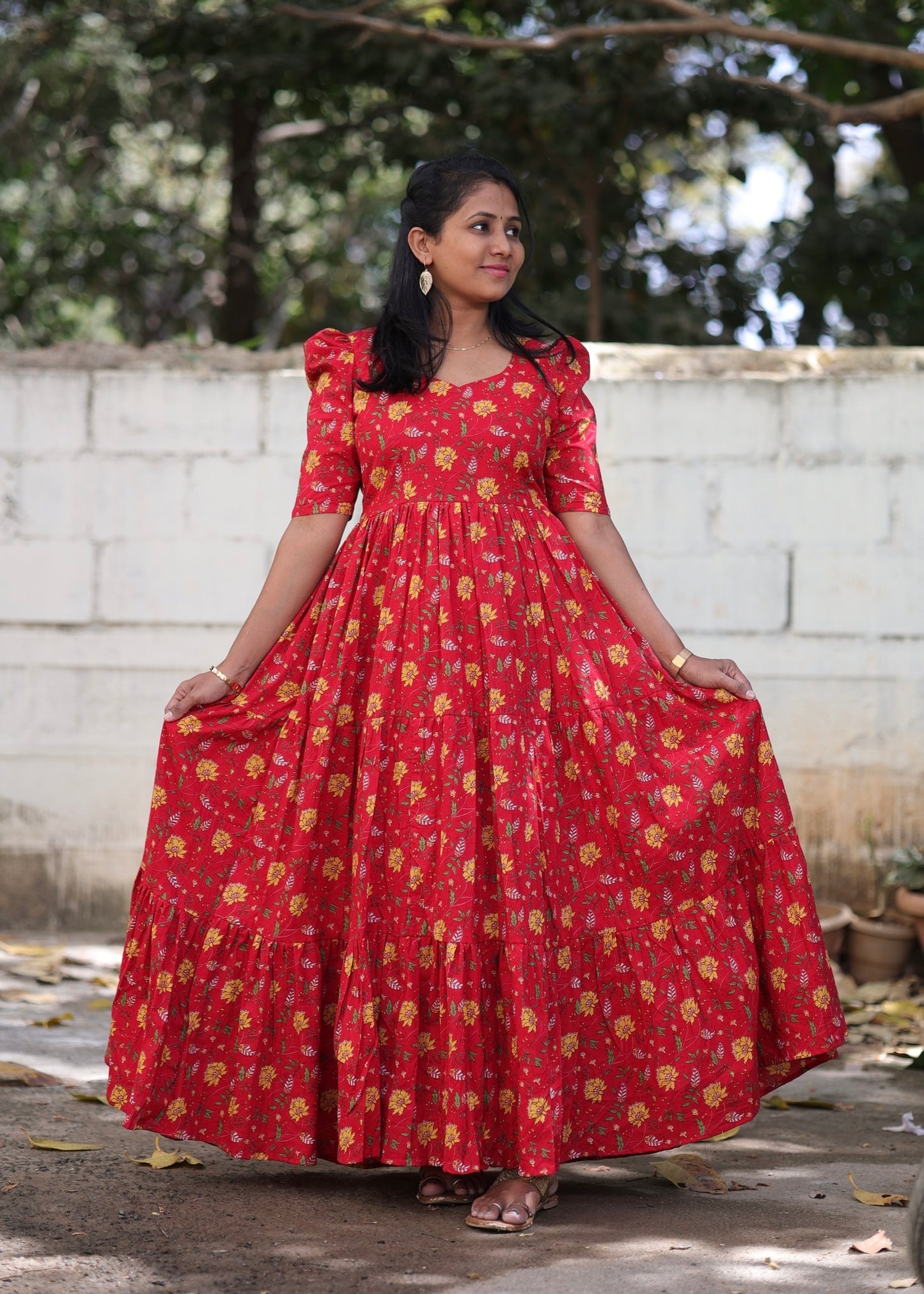 Maaya Red Floral Cotton Maxi Dress