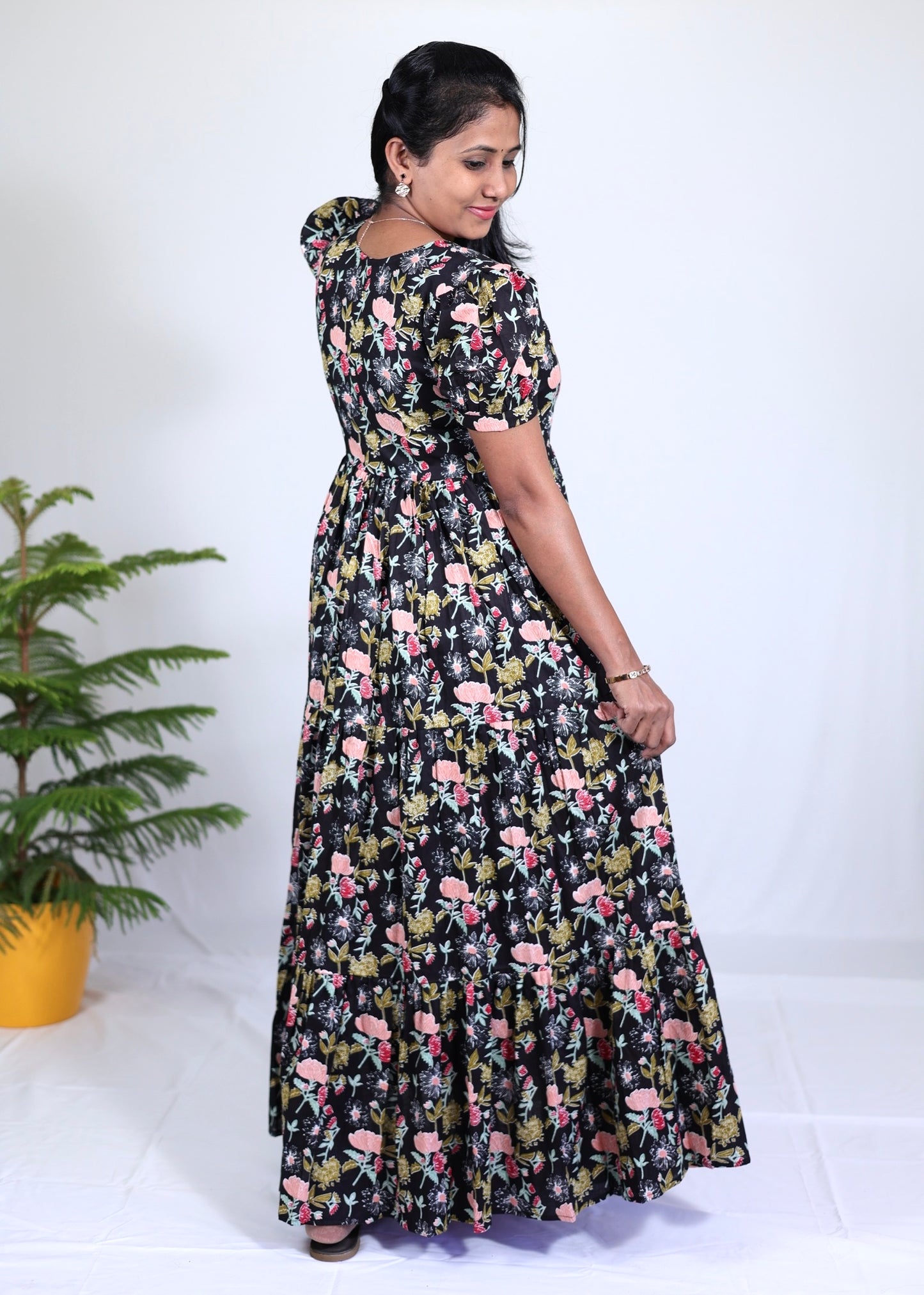 Maisha Black Floral Cotton Maxi Dress