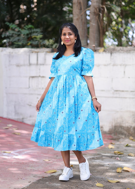 Kiara Bandhani Print Cotton Midi Dress