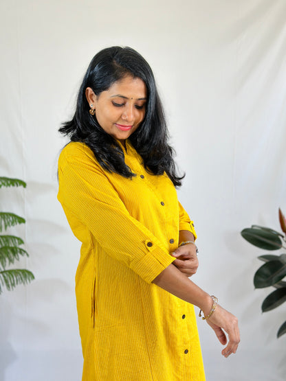 Yellow A line Kurta with Pants