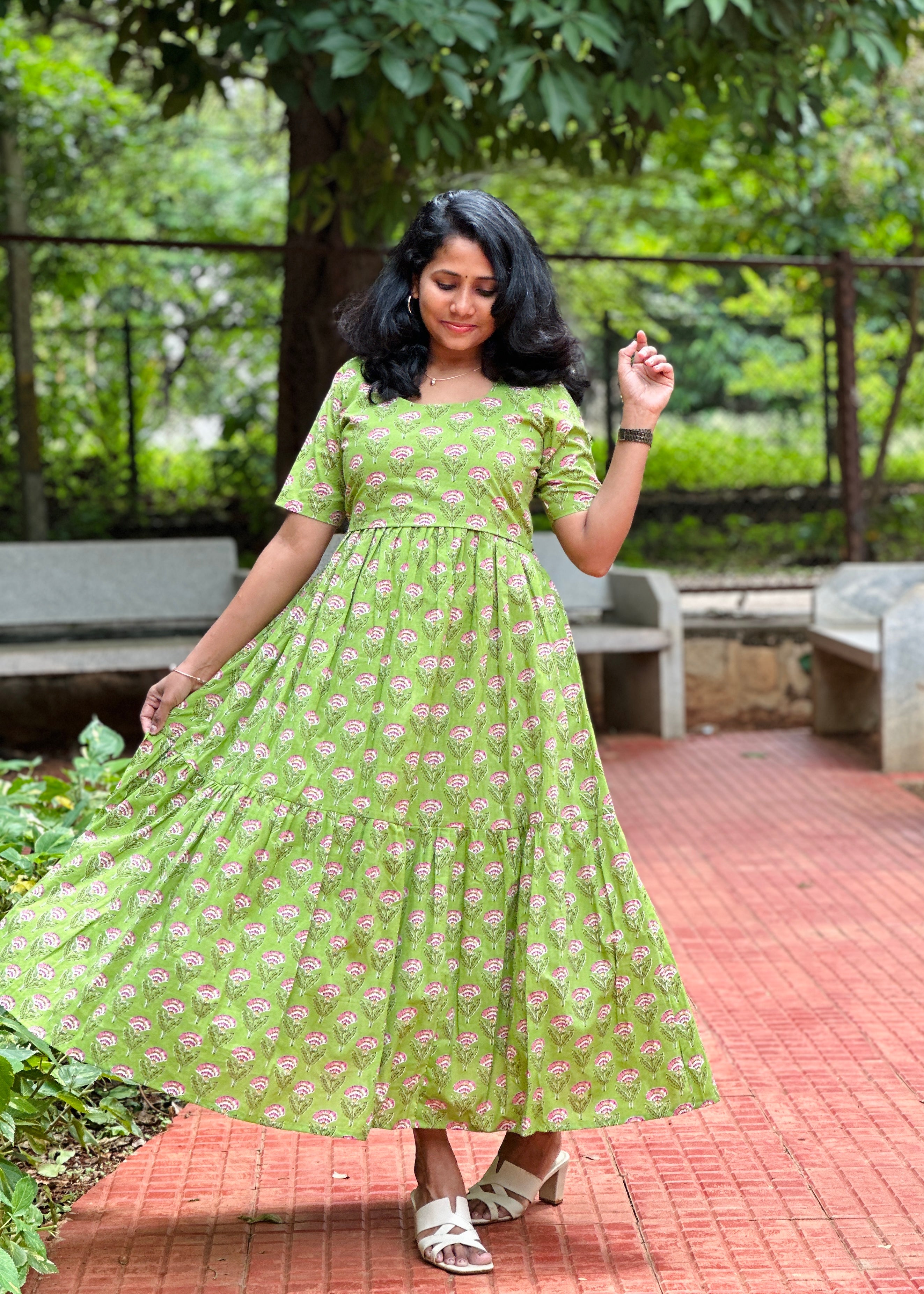 Divya Green Cotton Maxi Dress