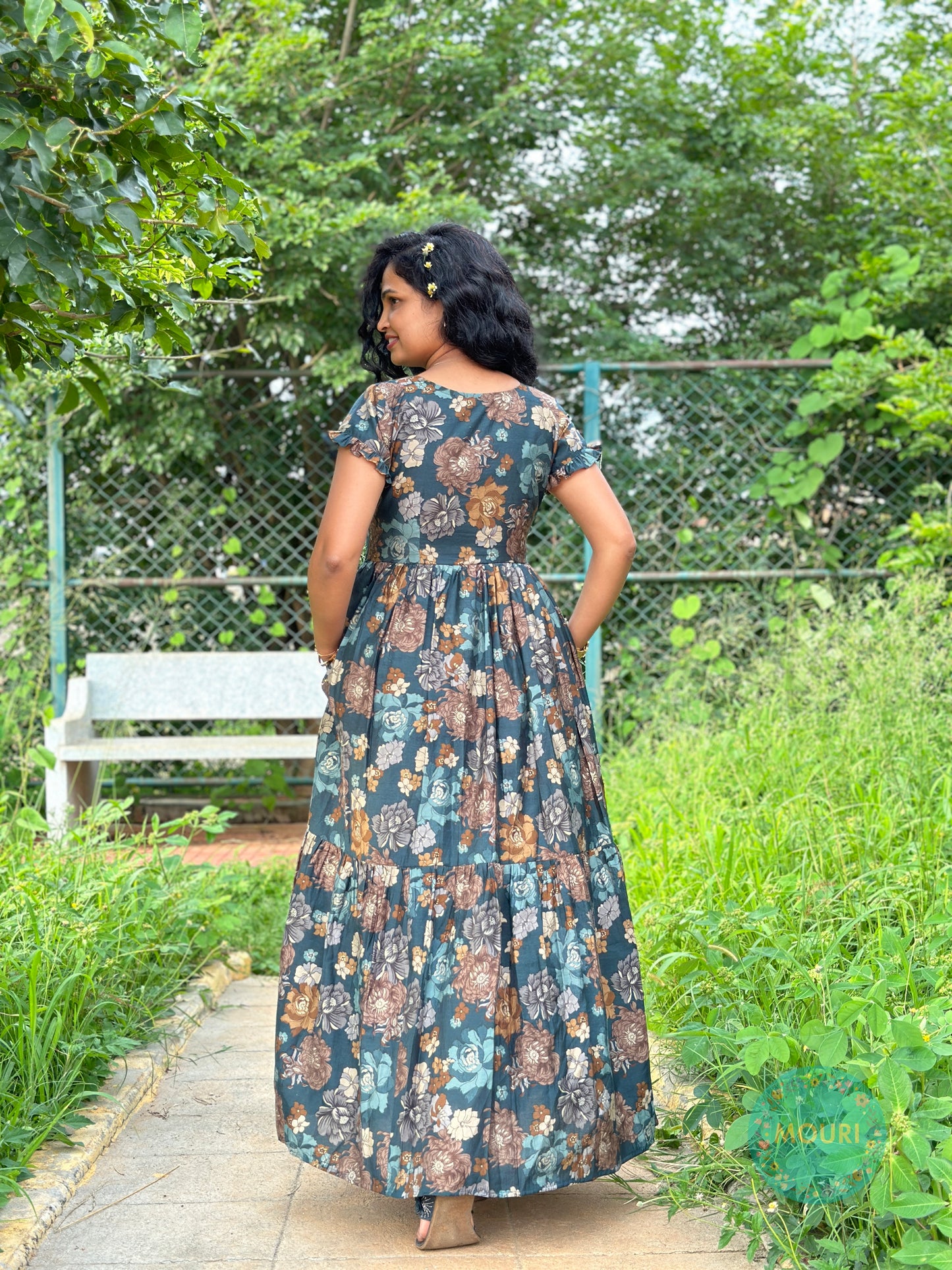 Saloni Floral Cotton 2 Tier Maxi Dress