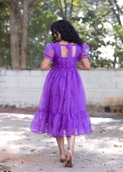 Havana purple organza Midi Dress