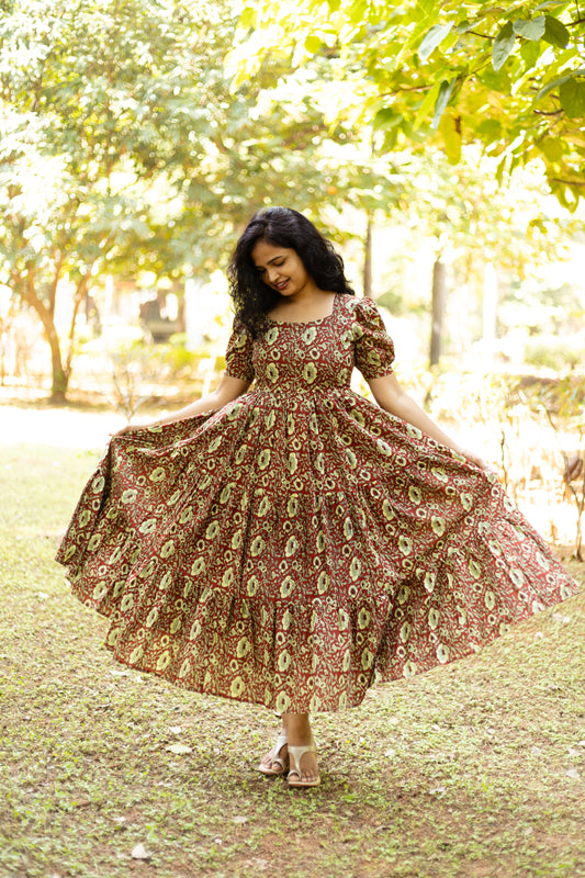 Caramel Floral 3 tier dress