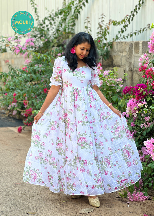 Jane White Floral 3 Tier Maxi Dress