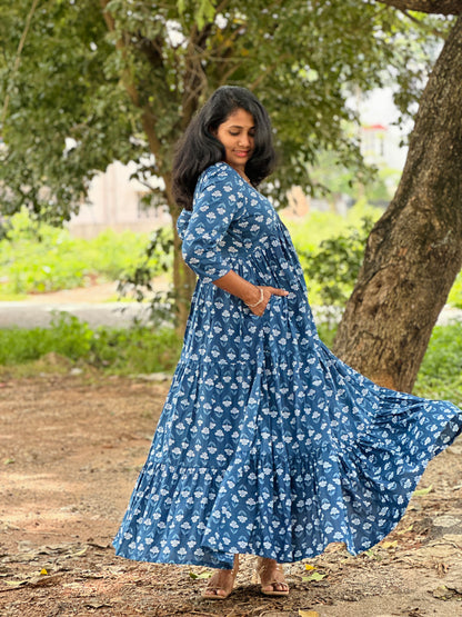 Blue Grace Three Tier Maxi Dress