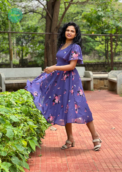 Sana Purple Floral Midi Dress