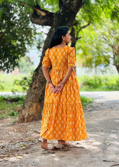 Honey Haze Mustard Cotton Maxi Dress