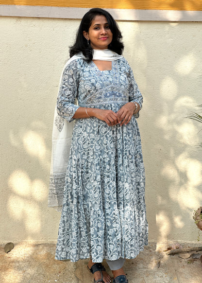 Grey Floral Kurta Set