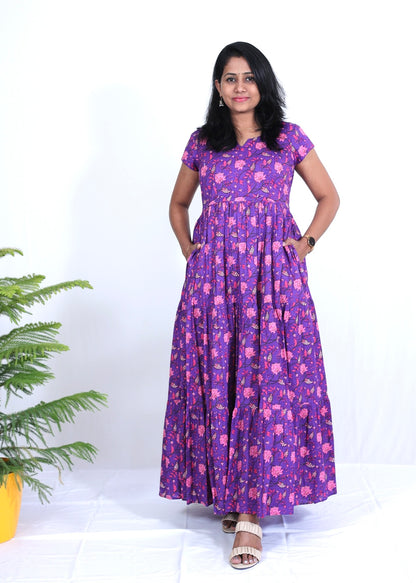 Nysha Purple Floral Cotton Maxi Dress