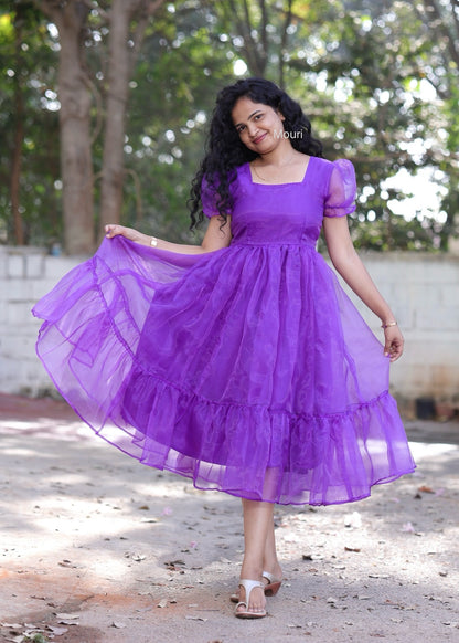 Havana purple organza Midi Dress