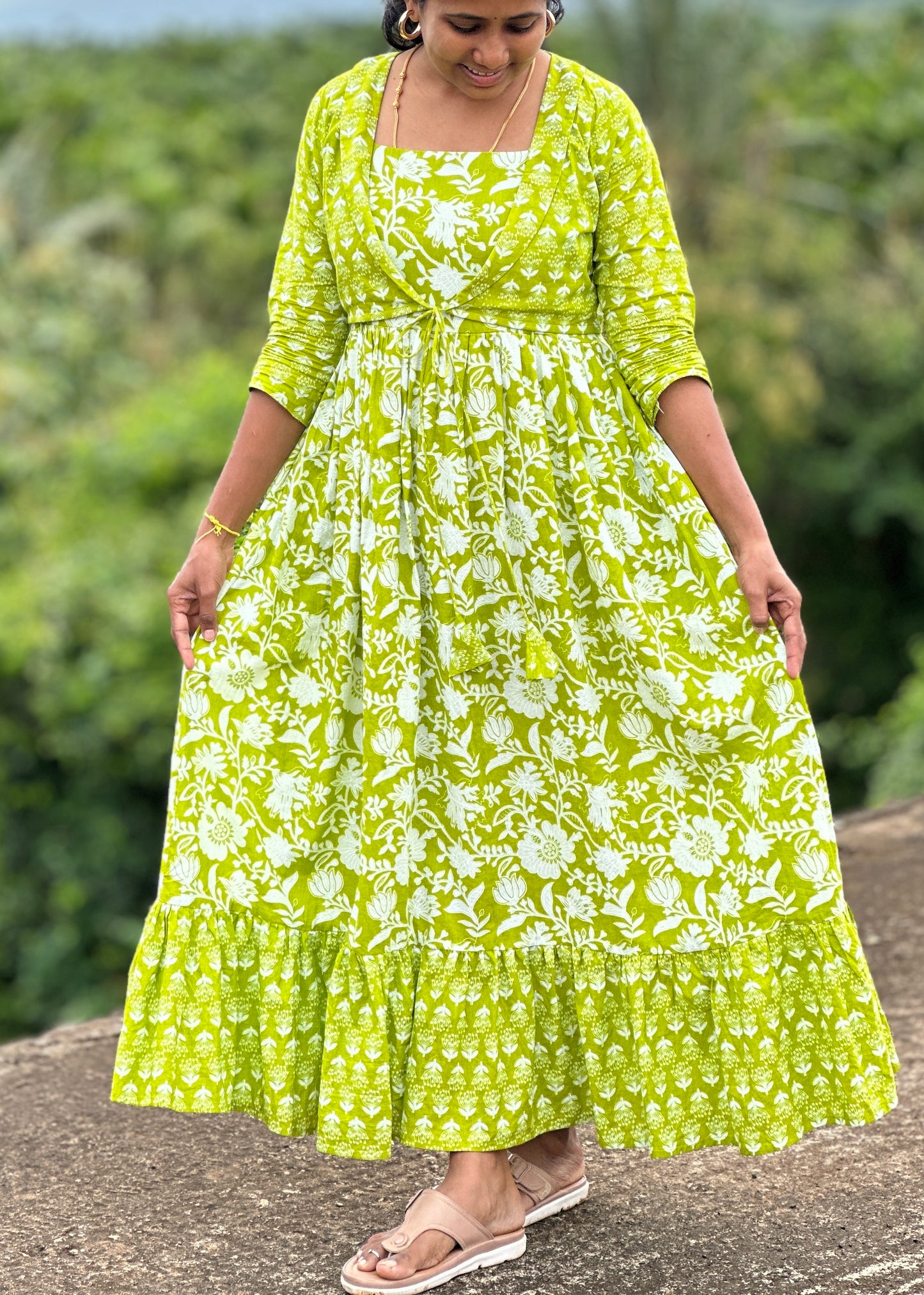 Midori Lime Green Maxi Dress with Overcoat