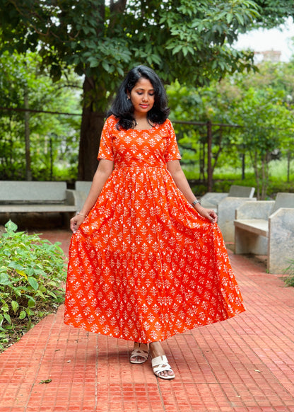 Bhavya Orange Cotton Maxi Dress