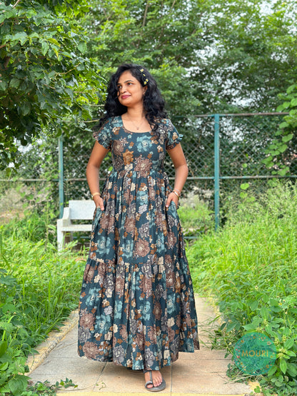 Saloni Floral Cotton 2 Tier Maxi Dress