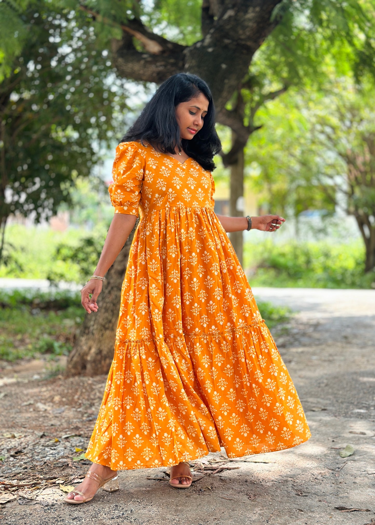 Honey Haze Mustard Cotton Maxi Dress