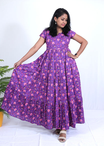 Nysha Purple Floral Cotton Maxi Dress