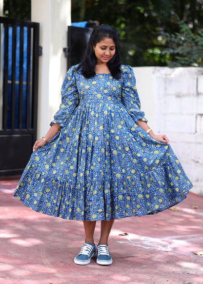 Thea Floral Cotton 3 Tier Midi Dress