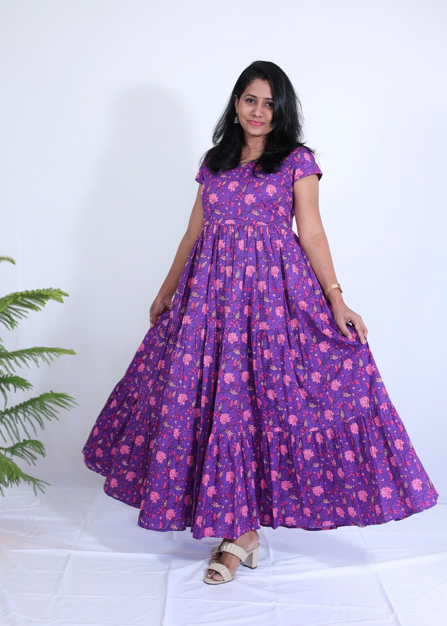 Nysha Purple Floral Cotton Maxi Dress