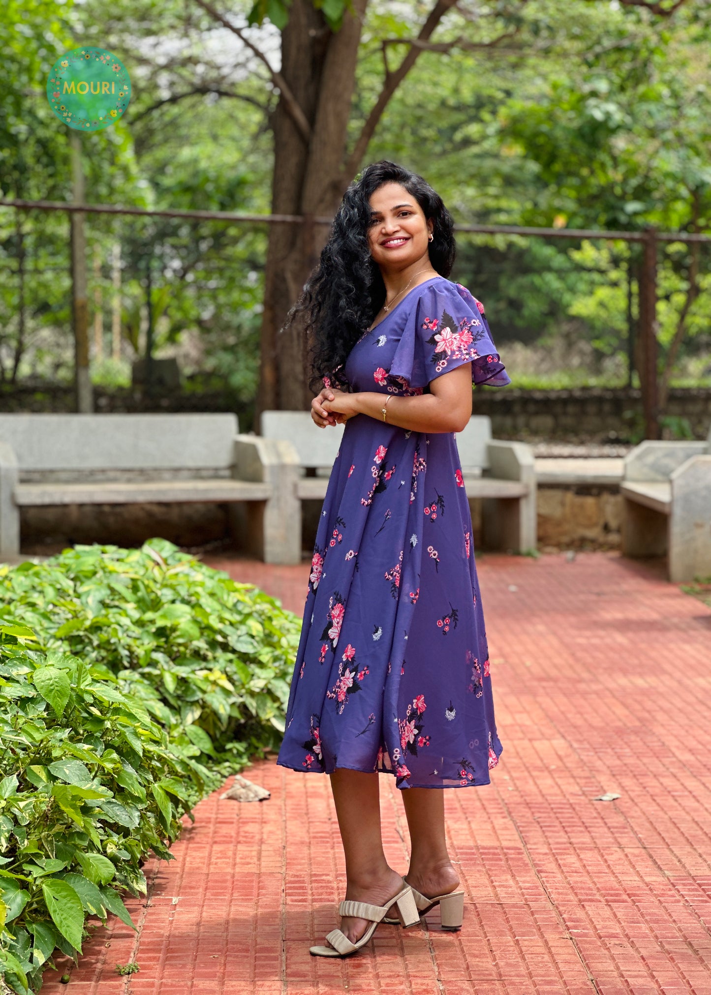 Sana Purple Floral Midi Dress