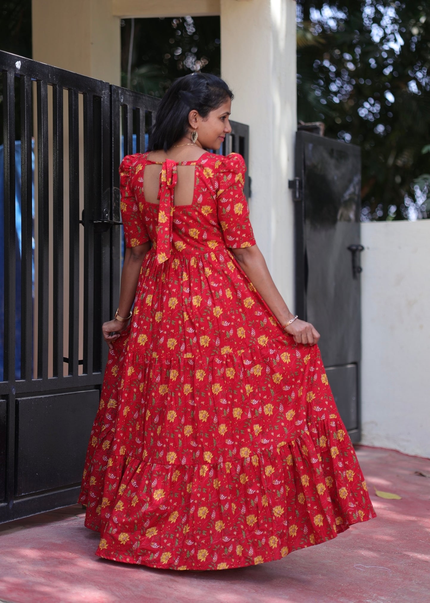 Maaya Red Floral Cotton Maxi Dress