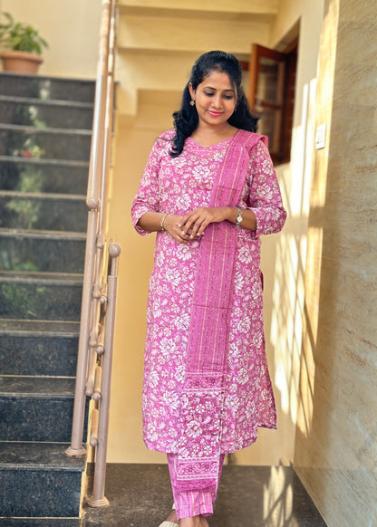 Pink straight Kurta set