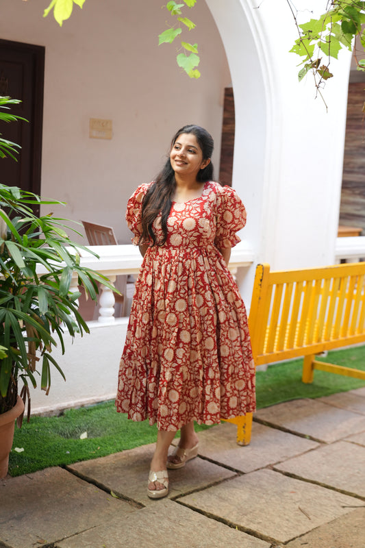 Jisha Floral Cotton Midi Dress