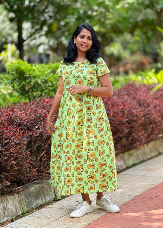 Neon Green Printed Maternity & Feeding Loungewear