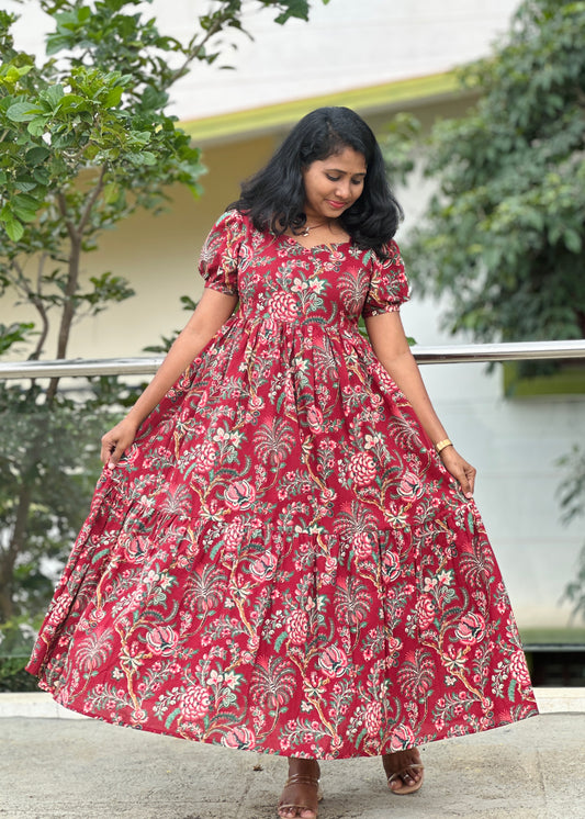 Maroon Mirage Floral Maxi Dress