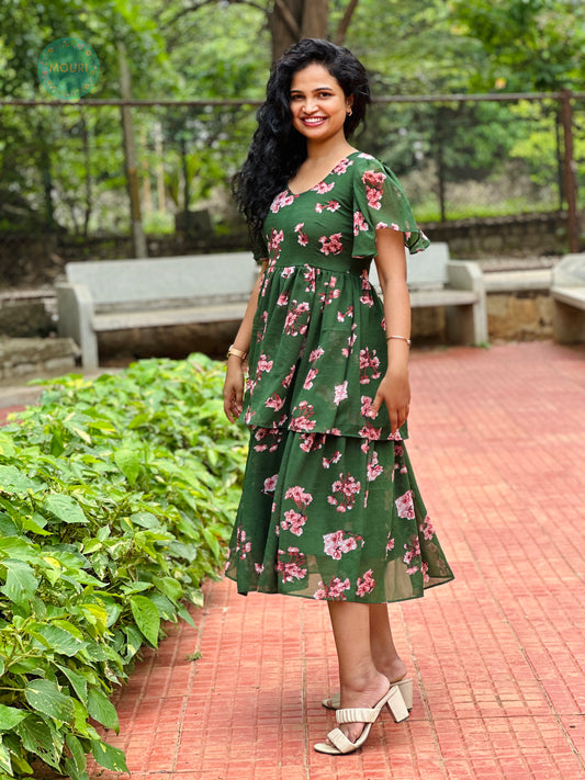 Tamia Green Floral Midi Dress