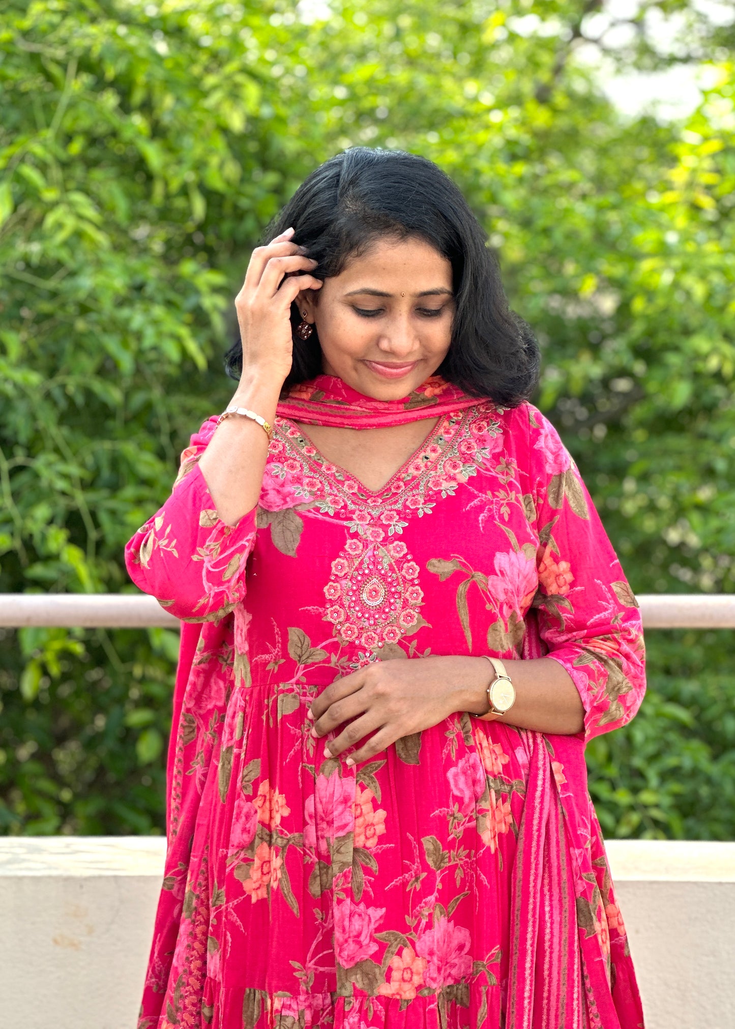 Pink Floral Mul Mul Kurta Set