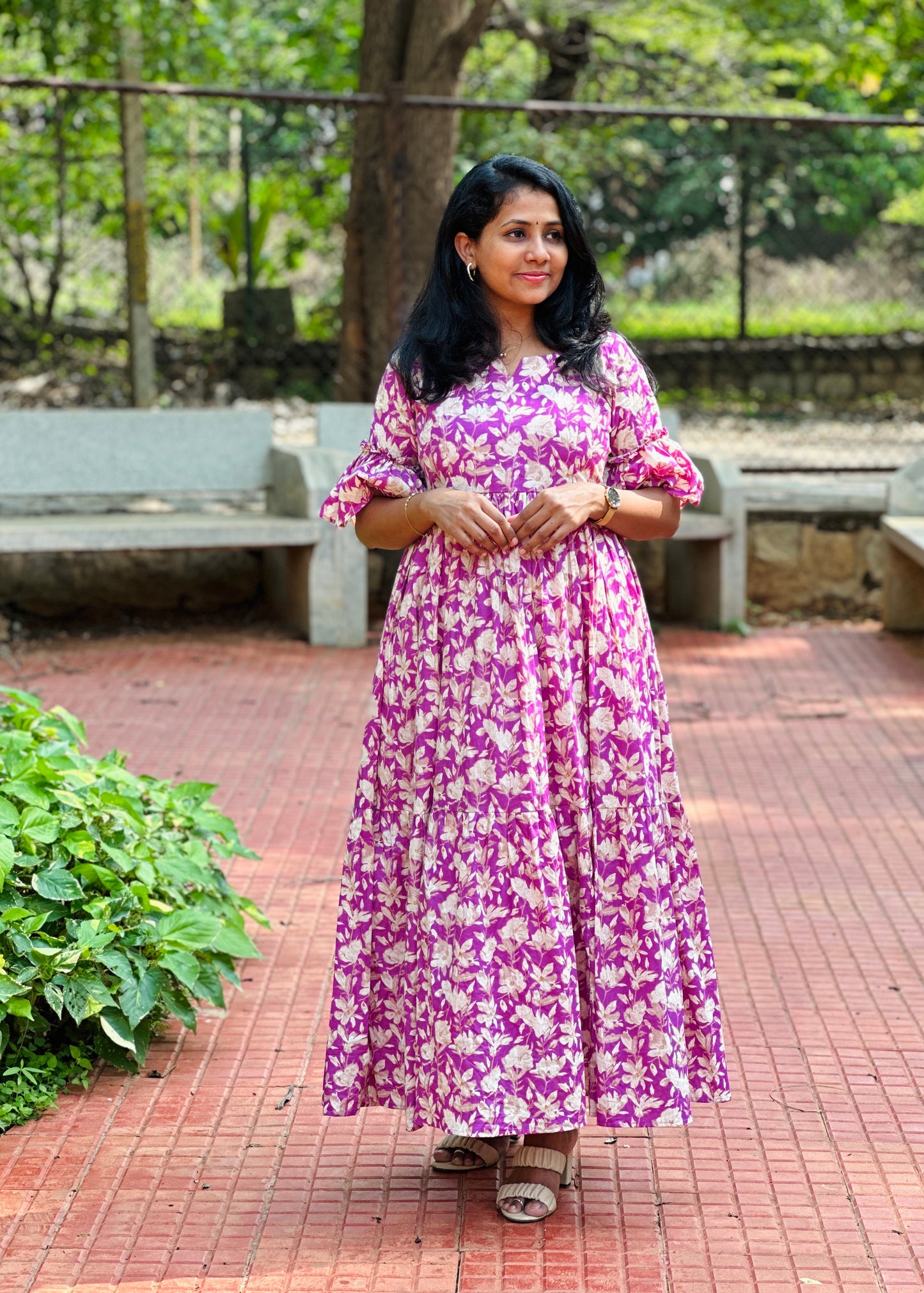 Vaanya Floral Cotton 2 Tier Maxi Dress