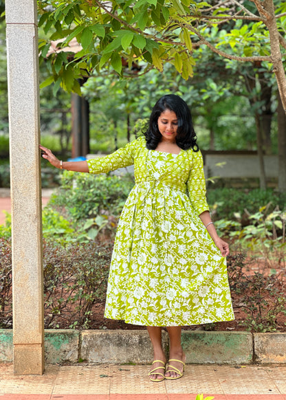 Midori Lime Green Midi Dress with Overcoat