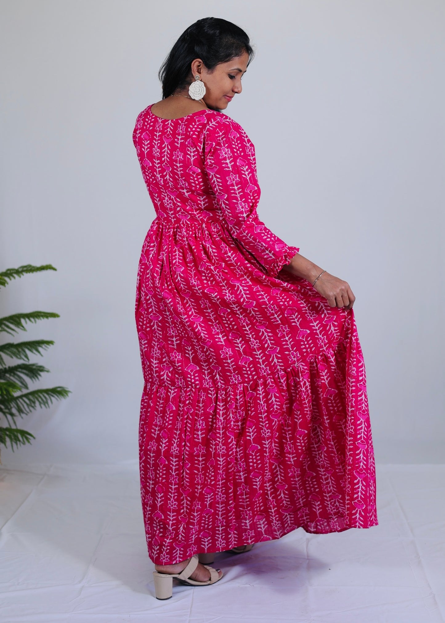 Aasha Pink Floral Cotton Maxi Dress