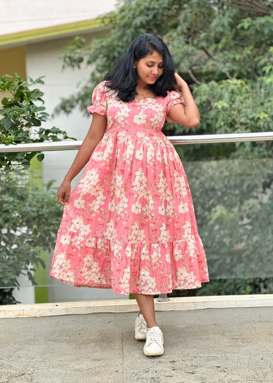 Peach Garden Midi Dress