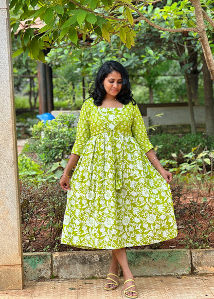 Midori Lime Green Midi Dress with Overcoat