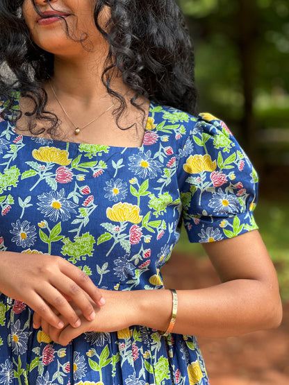 Tina Blue Floral Cotton Midi Dress