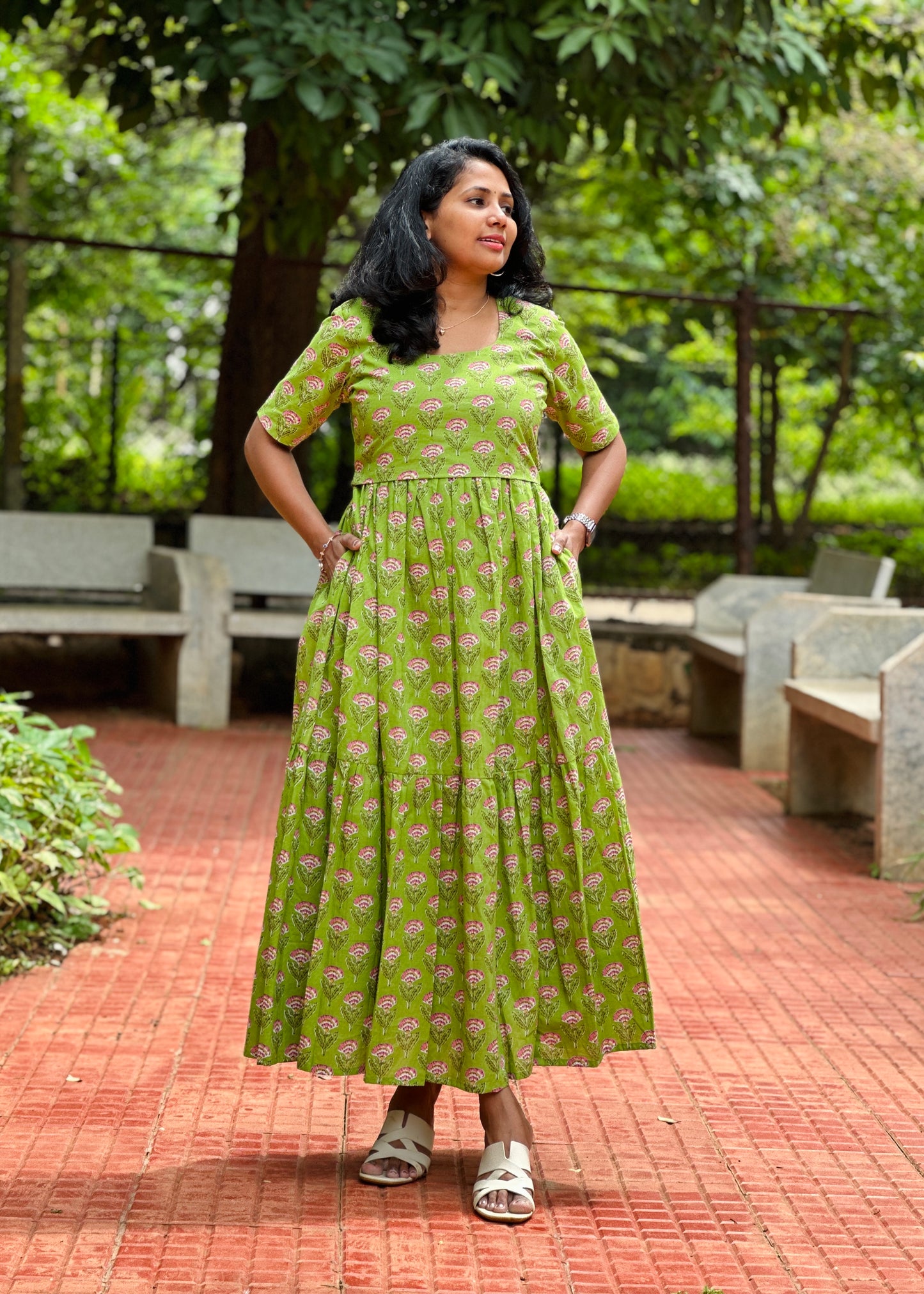 Divya Green Cotton Maxi Dress