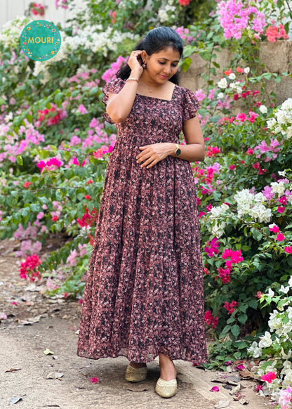 Cecilia Black Floral 2 Tier Maxi Dress