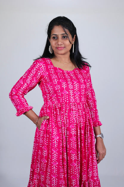 Aasha Pink Floral Cotton Maxi Dress