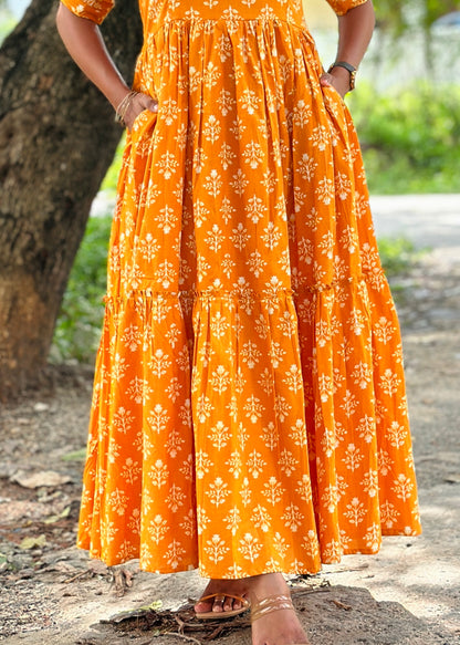 Honey Haze Mustard Cotton Maxi Dress