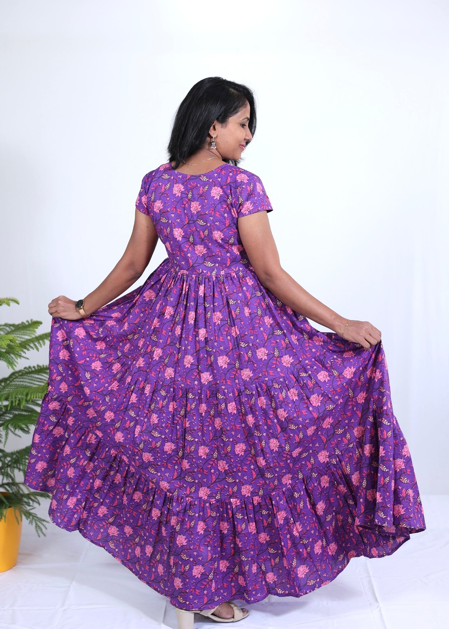 Nysha Purple Floral Cotton Maxi Dress