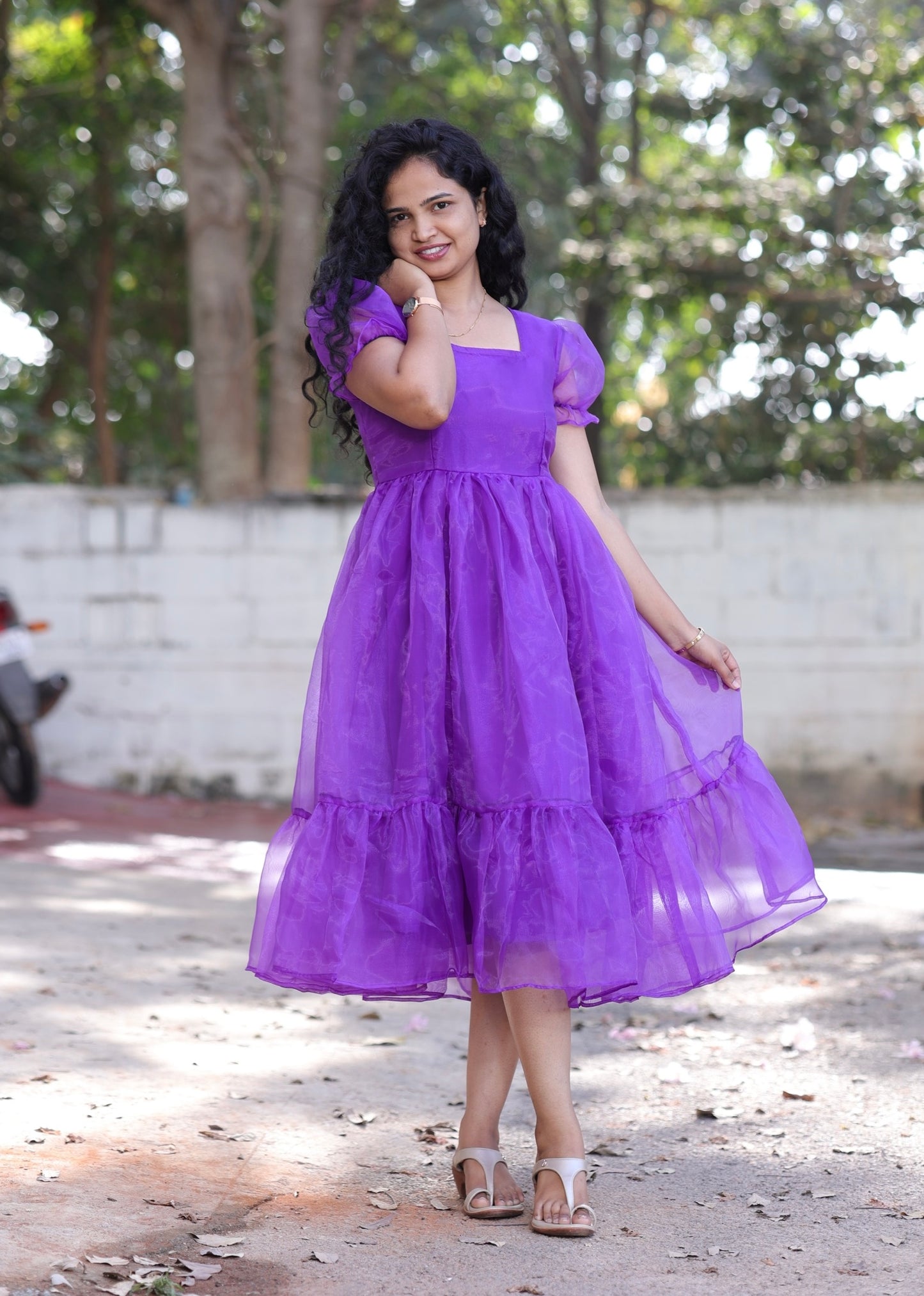 Havana purple organza Midi Dress