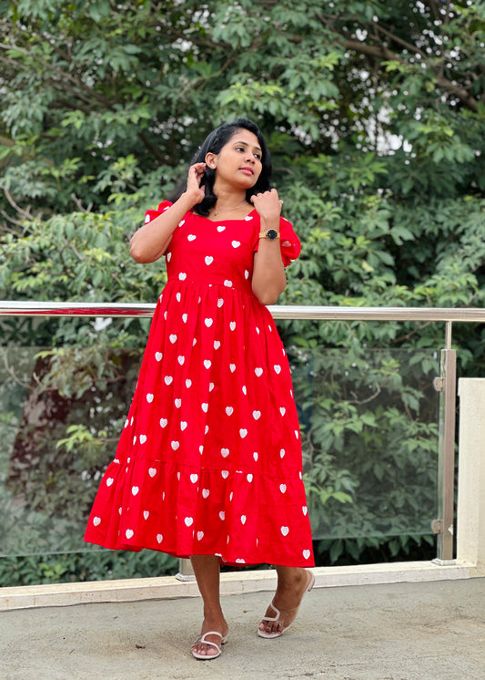 Sahaana Red heart dress with sleeves