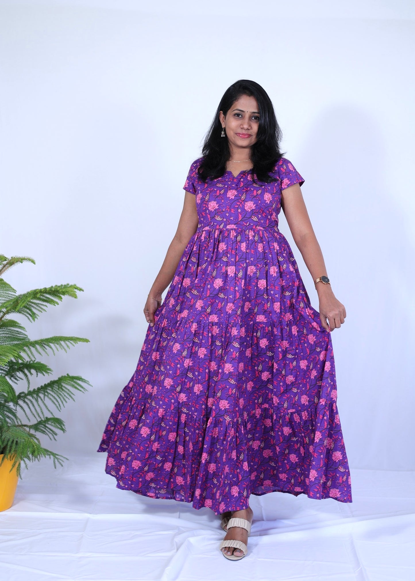 Nysha Purple Floral Cotton Maxi Dress