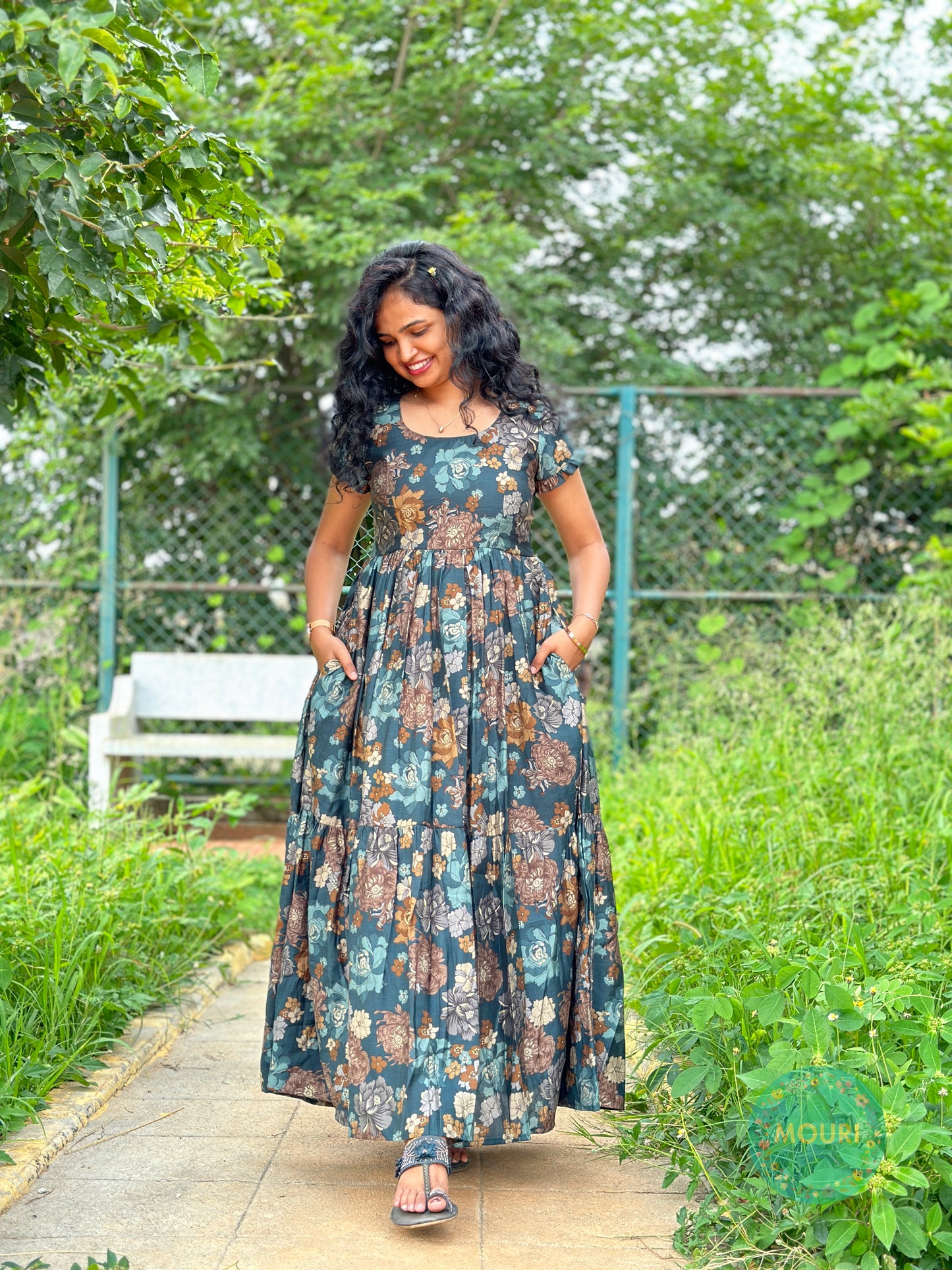 Saloni Floral Cotton 2 Tier Maxi Dress